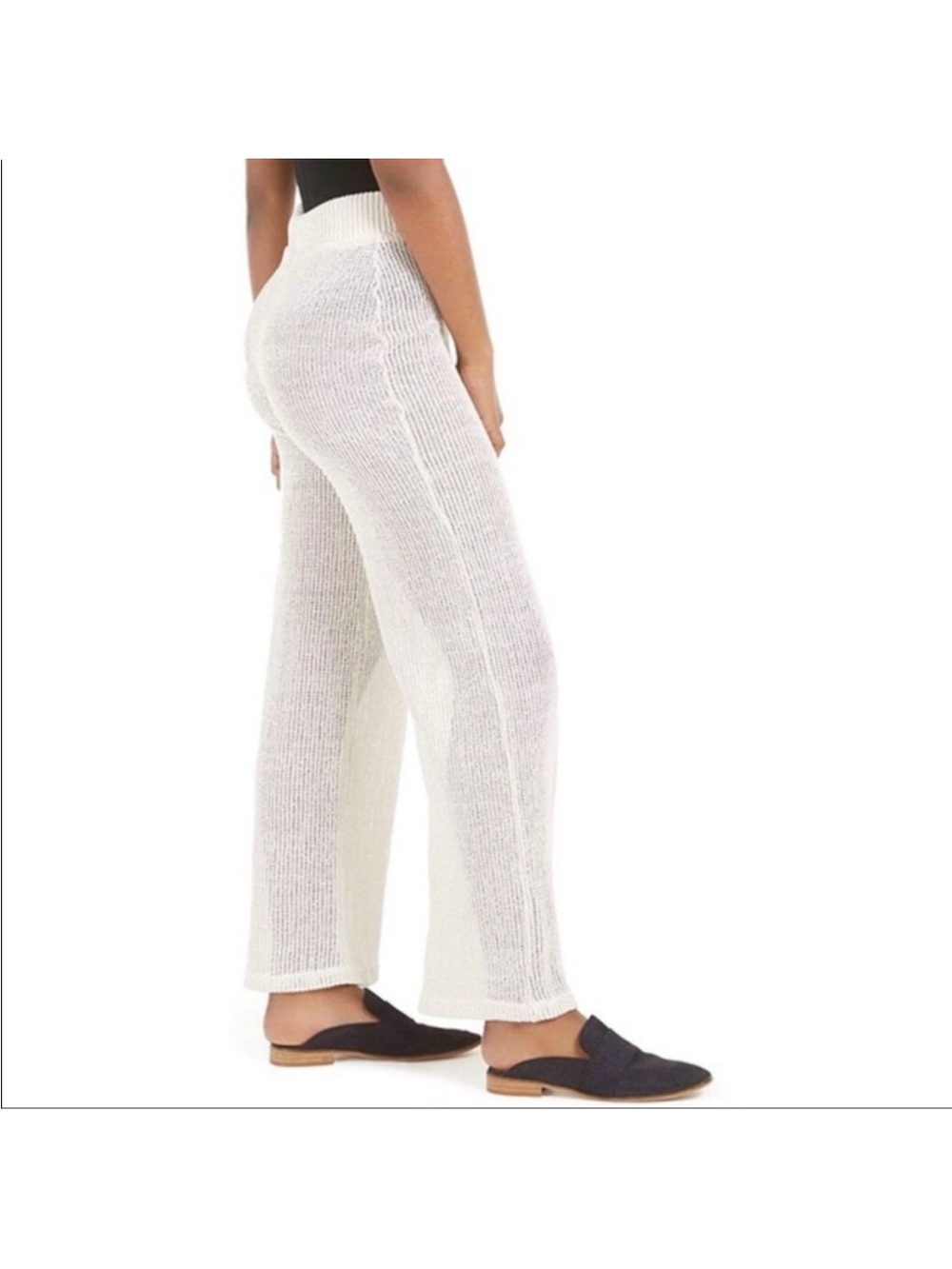 Women's White Knit Wide-Leg Pants